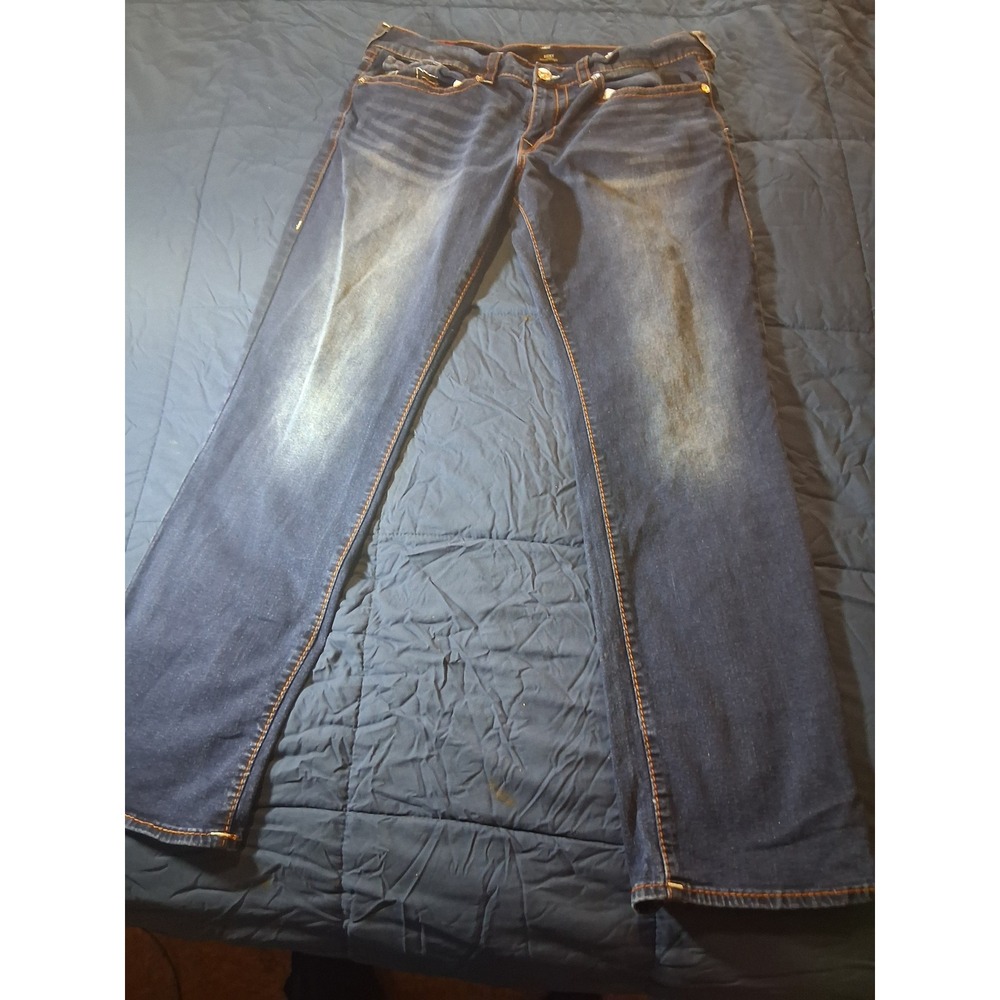 True Religion Ricky Big T Relaxed Straight Flap Jeans Dark Wash Mens 36x32